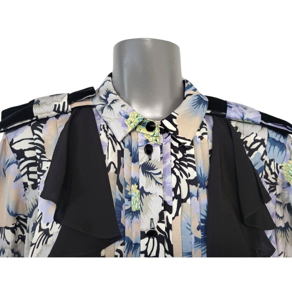 Coach Kaffe Fassett Floral Ruffle Blouse Pleated Bib Button Front Top - Picture 5 of 15